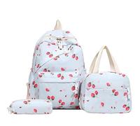3pcs Strawberry College School Backpack with Lunch Box and Pencil Case Kawaii Backpack Cute Girl Backpacks for Teens Women Student (Blue)