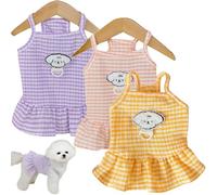 3PCS Striped Checkered Dog Dress with D-Ring, Cotton Pet Clothes for Small & Medium Dogs, Comfortable Summer Dog Outfit for Puppies(3PCS A,S)