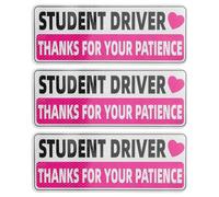3Pcs Student Driver Stickers Magnet, Reflective Safety Warning Student Driver Magnet Thanks for Your Patience Universal Car Bumper Students Drivers Magnets for Learner Students Drivers (Black Pink)