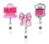 3pcs Student Nurse Badge Reels Bundle Set, Nursing Student Badge Reel, Retractable Pink Badge Reel Nurse Funny ID Card Name Tag, RN CNA Ipn MA Medical Assistant Gifts Supplies