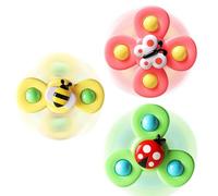 3PCS Suction Cup Spinner Toys Set Baby Sensory Spinning Top for 1-3 Years Old - Bath Toy, Birthday Gift for 1-2 Year Old Boys Girls Developmental Play