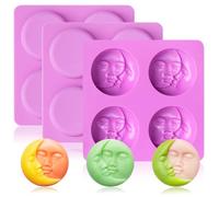 3Pcs Sun & Moon Silicone Soap Molds, GALIVET Crescent Moon Face Silicone Soap Mold for DIY Candle Resin Lotion Bar Bath Bombs Concrete Homemade Making