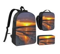 3PCS Sunset at Honeymoon Island State Park Backpack Set with Insulated Lunch Box Pencil Pouch, 17inch Lightweight Laptop Bags Shoulder Lunch Bag and Pencil Case Bag 3-in-1 Set