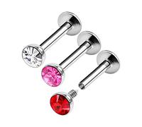 3PCS Surgical Steel Internally Threaded Labret Stud 16 Gauge 1/4 6mm 3mm Crystal Helix Earring Monroe Piercing Jewellery 3824