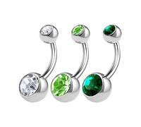 3PCS Surgical Steel Navel Short Belly Ring Button Ear Stud 14 Gauge 5/16 8mm Crystal Ball Earrings Piercing Jewellery 3836
