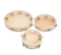 3Pcs Tambourine Set, Wooden Handbell Clap Drum, Single Row Jingle Percussion Instrument with Cowhide Bottom, for Music Lovers, Kids and Church Choirs, Solid Wood Construction with