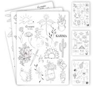 3PCS Tattoo Practice Sheets - Over 100 Fine Line Templates Pre-Printed on Silicone Skin for Precision Tattoo Training (3PCS White Pad)