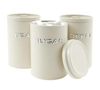 3Pcs Tea Coffee Sugar Canister Set,Round Food Storage Containers,Metal Canister Storage Jar with Airtight Lid and Handle,Multi-Purpose Canisters Sets Decorative Food Caddy for Kitchen Counter(White)