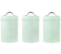 3pcs Tea Coffee Sugar Canisters/Kitchen Storage Canister Set, 1200ml Rust Resistant Metal Food Storage Tin, Storage Containers for Tea Coffee and Sugar (Green)