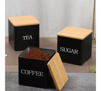 3Pcs Tea Sugar Coffee Canister Set with Bamboo Lids Large Capacity Tea Sugar Coffee Container Set Sealed Jar Sets Space Saving Canister for Kitchen(black)