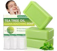 3PCS Tea Tree Soap with Foaming Nets, Natural Handmade Tea Tree Oil Soap for Face, Body & Hand, Essential Oils Acne Soap for Women Men, Address Foot Discomfort and Skin Irritations, Soothe Fresh Skin