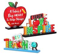 3Pcs Teacher Appreciation Table Centerpieces, Colorful Best Teacher Sign Table Decorations, Thank You Teachers Wooden Apple Desk Decoration, Gifts for Student to Teachers Home Decor, School Classrooms