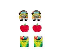 3PCS Teacher Student Stud Earrings Set Acrylic First Day of School Stud Earrings Cute Crayon Pencil Shuttle Bus Palette Apple Teachers Appreciation Earring Gifts Back to School Student Jewelry