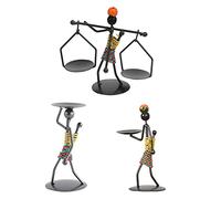 3pcs Tealight Candle Holders African Figurine Candle Holder Iron Ethnic Vintage Style Tea Light Holders Statue Decor Collectible