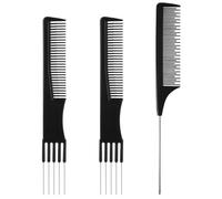 3Pcs Teasing Combs for Women, Hair Combs with Metal Pick and Fine Tooth Rat Tail Parting, Stainless Steel Lift Salon Teasing Back Comb