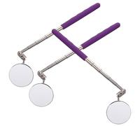 3pcs Telescopic Inspection Mirror with 360 Degree Swivel Head | Extendable 5.6 to 24 Inch Reach, Metal Plastic Glass Build, Purple Finish, Compact Foldable Design