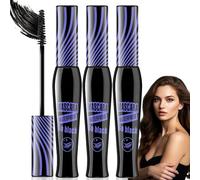 3PCS Telescopic Mascara Black Waterproof,Sky High Volume Effect False Eyelashes,Primer Essence Lash Princess Long Lasting 4D Silk Fiber,Waterproof Volume Effect False Eyelashes Mascara Black(Purple)