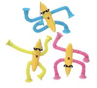 3pcs Telescopic Suction Cup Banana Toy, Banana Sensory Toy, Telescopic Suction Cup Banana Toy, Variety Shape Stretch Suction Tube, Creative Glowing Banana, Cartoon Hand Relax Toy For Kids