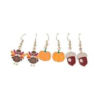 3PCS Thanksgiving Drop Earrings for Women Funny Cute Pumpkin Pie Hazelnut Turkey Earrings Autumn Fall Thanksgiving Holiday Earring Jewelry, Alloy Steel, No Gemstone