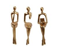 3Pcs Thinker Statue Modern Abstract Art Figurines Resin Collectible Decorative Sculpture for Bookshelf Home Office Living Room Table Desktop, Gold