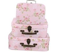 3pcs Three Piece Gift Box Flower Storage Suitcase Floral Suitcase Floral Decorations Cardboard Vintage Suitcase Décor Baby Customer Service Pink Paper Three Piece Suit/4319