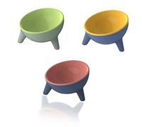 3PCS Tilted Raised Cat Bowls, Elevated Cat Food & Water Bowl Kittens Dishes 15° Inclined Angle Cat Feeder (Yellow, Green, Red)