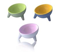 3PCS Tilted Raised Cat Bowls, Elevated Cat Food & Water Bowl Kittens Dishes 15° Inclined Angle Feeder (Yellow+Green+Pink)