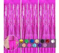 3pcs Tinsel Curtain Hot Pink Glitter Foil Door Curtain Party Backdrop,3.2x6.5ft Metallic Foil Fringe Curtain Streamers Shimmer Curtains Tassel Backdrop Decorations for Girls Birthday Hen Barbie Party
