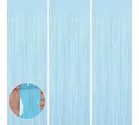 3pcs Tinsel Curtain Pastel Blue Glitter Foil Door Curtain Party Backdrop,3.2x6.5ft Foil Fringe Curtain Party Streamers Shimmer Curtain Backdrop Decorations for Boys Birthday Frozen Baby Shower Party