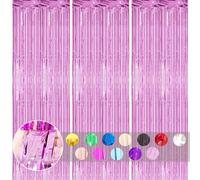 3pcs Tinsel Curtain Pastel Pink Glitter Foil Door Backdrop, 3.2ftx6.5ft Fringe Shimmer Decorations for Girls Birthday Unicorn Mermaid Fairy Princess Party