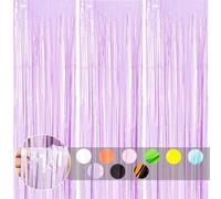 3pcs Tinsel Curtain Pastel Purple Foil Door Curtain Party Backdrop,3.2x6.5ft Foil Fringe Curtain Party Streamers Shimmer Curtain Backdrop Decorations for Girls Kpop Birthday Unicorn Mermaid Easter