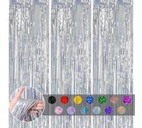 3pcs Tinsel Curtain Silver Glitter Foil Door Backdrop, 3.2x6.5ft Fringe Streamers Shimmer Tassel Decorations for Birthday, Stranger Things, Christmas Party