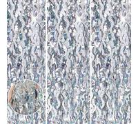 3pcs Tinsel Curtain Silver Glitter Foil Door Curtain Party Backdrop,3.2x6.5ft Wave Foil Fringe Curtain Party Streamers Shimmer Curtain Tassel Backdrop Decorations for Birthday Stranger Christmas Party