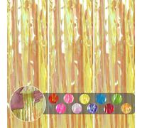 3pcs Tinsel Holographic Gold Glitter Foil Door Curtain Backdrop, 3.2x6.5ft Iridescent Foil Fringe Streamers for Birthday Christmas Party Decorations