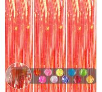 3pcs Tinsel Holographic Orange Glitter Foil Door Curtain, 3.2x6.5ft Iridescent Foil Fringe Party Streamer Shimmer Curtain Backdrop Decoration for Birthday Halloween