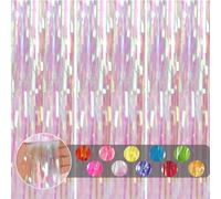 3pcs Tinsel Holographic Transparent Glitter Foil Door Curtain, 3.2x6.5ft Iridescent Foil Fringe Party Streamer Shimmer Curtain Backdrop Decoration for Birthday Xmas