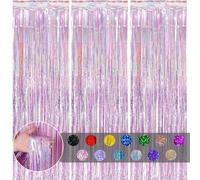 3pcs Tinsel Pastel Pink Glitter Foil Door Curtain, 3.2ftx6.5ft Foil Fringe Shimmer Curtain Backdrop Decorations for Girls Birthday Unicorn Mermaid Fairy Princess Party
