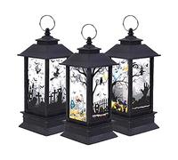 3PCS Tiny Halloween Lantern Pumpkin Witch Ghost Lantern Decorations Lights with LED Tea Light Lampion Flame Lamp Fireless Candles Lamp for Halloween Home Party Decoration, 5*1.9 Inches