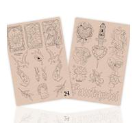 3PCS Tiny Tattoo Deluxe Practice Skins Silicone Double Sided Design Fine Line Tattoo Practice Pad with 22 Tattoo Patterns Tarot Heart Design For Male and Female (3PCS Pink Design #1)