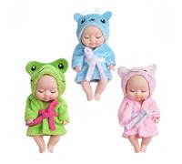 3Pcs Tiny Treasures Baby Doll Mini Reborn Dolls with Animal Clothes,Cute Little Doll Baby Elves Realistic Rebirth Dolls Miniature Cry Baby Doll Accessories for Girls Boys Kids Christmas Birthday Gifts