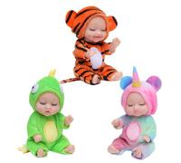 3Pcs Tiny Treasures Baby Doll Mini Reborn Dolls with Animal Clothes,Cute Little Doll Baby Elves Realistic Rebirth Dolls Miniature Cry Baby Doll Accessories for Girls Boys Kids Christmas Birthday Gifts