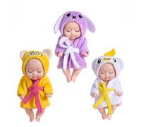 3Pcs Tiny Treasures Baby Doll Mini Reborn Dolls with Animal Clothes,Cute Little Doll Baby Elves Realistic Rebirth Dolls Miniature Cry Baby Doll Accessories for Girls Boys Kids Christmas Birthday Gifts