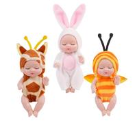 3Pcs Tiny Treasures Baby Doll Mini Reborn Dolls with Animal Clothes,Cute Little Doll Baby Elves Realistic Rebirth Dolls Miniature Cry Baby Doll Accessories for Girls Boys Kids Christmas Birthday Gifts