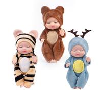 3Pcs Tiny Treasures Baby Doll Mini Reborn Dolls with Animal Clothes,Cute Little Doll Baby Elves Realistic Rebirth Dolls Miniature Cry Baby Doll Accessories for Girls Boys Kids Christmas Birthday Gifts