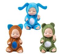 3Pcs Tiny Treasures Baby Doll Mini Reborn Dolls with Animal Clothes,Cute Little Doll Baby Elves Realistic Rebirth Dolls Miniature Cry Baby Doll Accessories for Girls Boys Kids Christmas Birthday Gifts