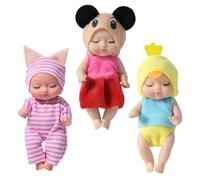 3Pcs Tiny Treasures Baby Doll Mini Reborn Dolls with Animal Clothes,Cute Little Doll Baby Elves Realistic Rebirth Dolls Miniature Cry Baby Doll Accessories for Girls Boys Kids Christmas Birthday Gifts