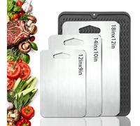 3PCS Titanium Cutting Board, S316 Stainless Steel Chopping Board, Double-Sided Food Grade Cutting Board,with Anti-Slip pad， Dishwasher Safe Ideal for Handling Meat and Vegetables Separately