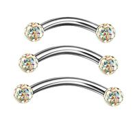 3Pcs Titanium G23 16g 5/16 8mm 3/8 10mm 1/2 12mm Curved Barbell Piercing Jewelry Eyebrow Lip 3mm Ferido Crystal More Choices, Titanium, no gemstone