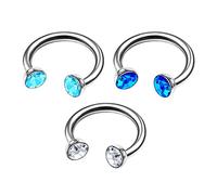 3Pcs Titanium G23 16g Horseshoe Earrings Piercing Jewelry Cartilage Septum Nose Lip Tragus 3mm Half Ball Crystal More Choices, Titanium, no gemstone