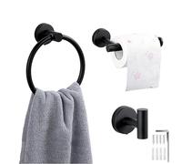 3PCS Toilet Roll Holder Towel Ring, Bath Ball Hook, Wall Mounted Toilet Paper Holder, Towel Holders for Bathrooms, Classic Stainless Steel Bathroom Accessories, Black Bathroom Accessories